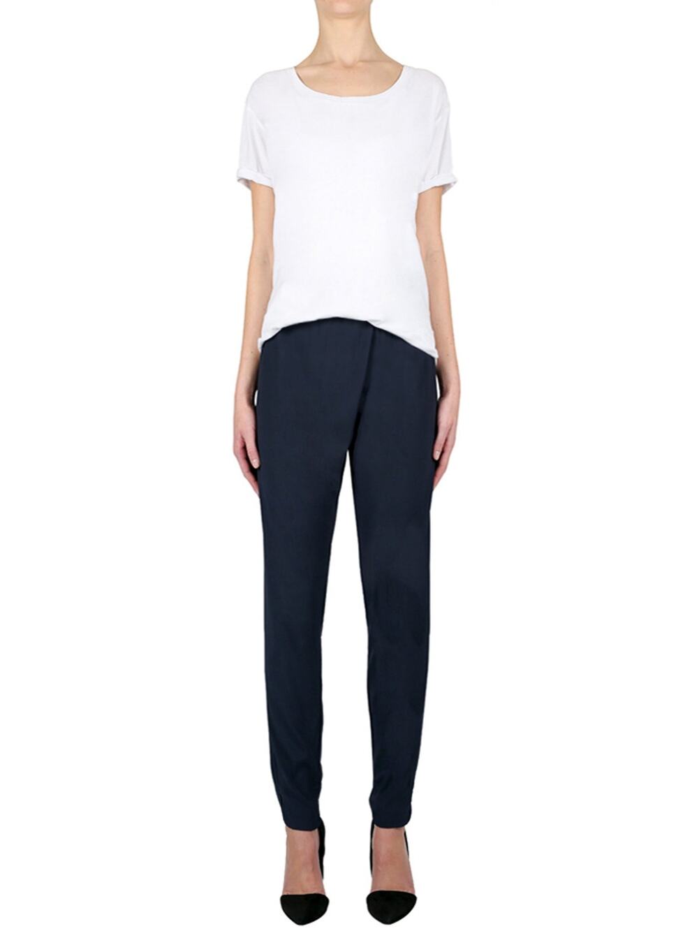 Luxe Deluxe Asymmetrical Drape Pant Silk Black Trouser Slim Taper Pull On Bottom